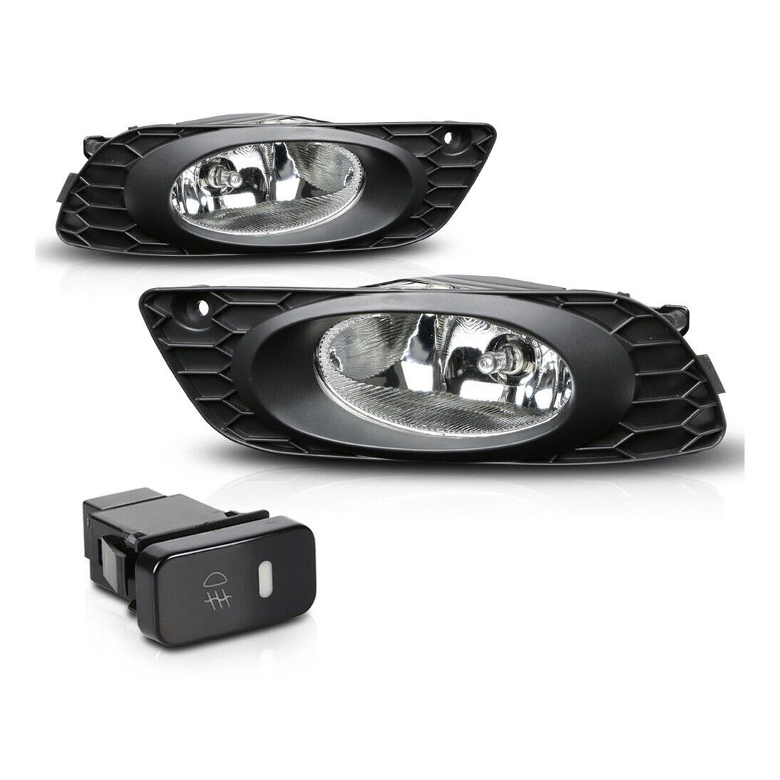 For 12 Honda Civic 4Dr [Clear] Bumper Fog Light Lamp w/Switch+Harness+Bezel