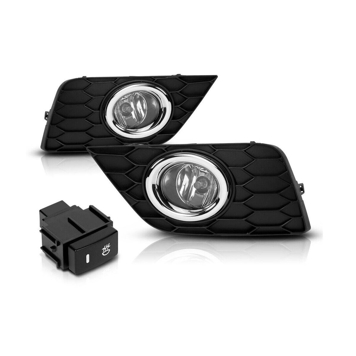 Fits 2016-2019 Sentra [Clear] Fog Light Lamp w/Switch+Harness+Chrome Trim Bezel